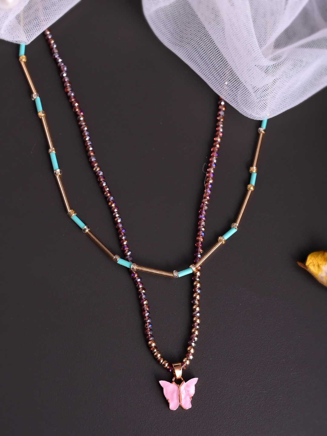 

AQUASTREET Set of 2 Pink & Gold-Toned Handcrafted Necklaces