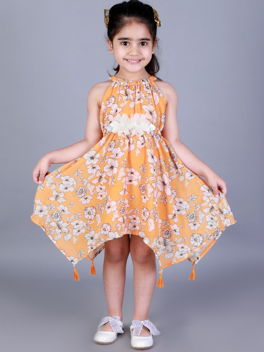 

LIL DRAMA Mustard Yellow Floral Georgette Midi Dress