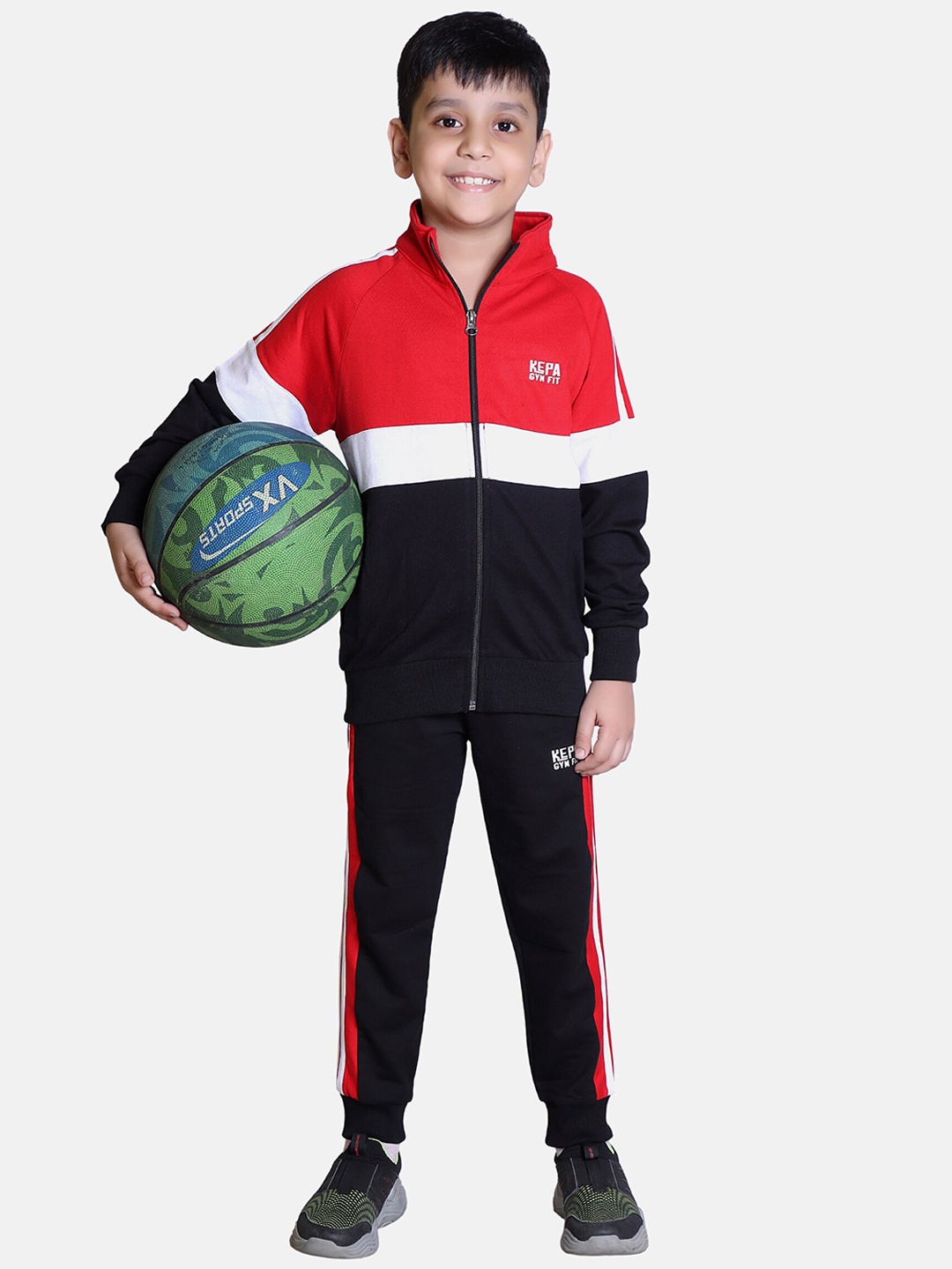 

KEPA Boys Navy Blue & Red Colourblocked Fleece Winter Tracksuit