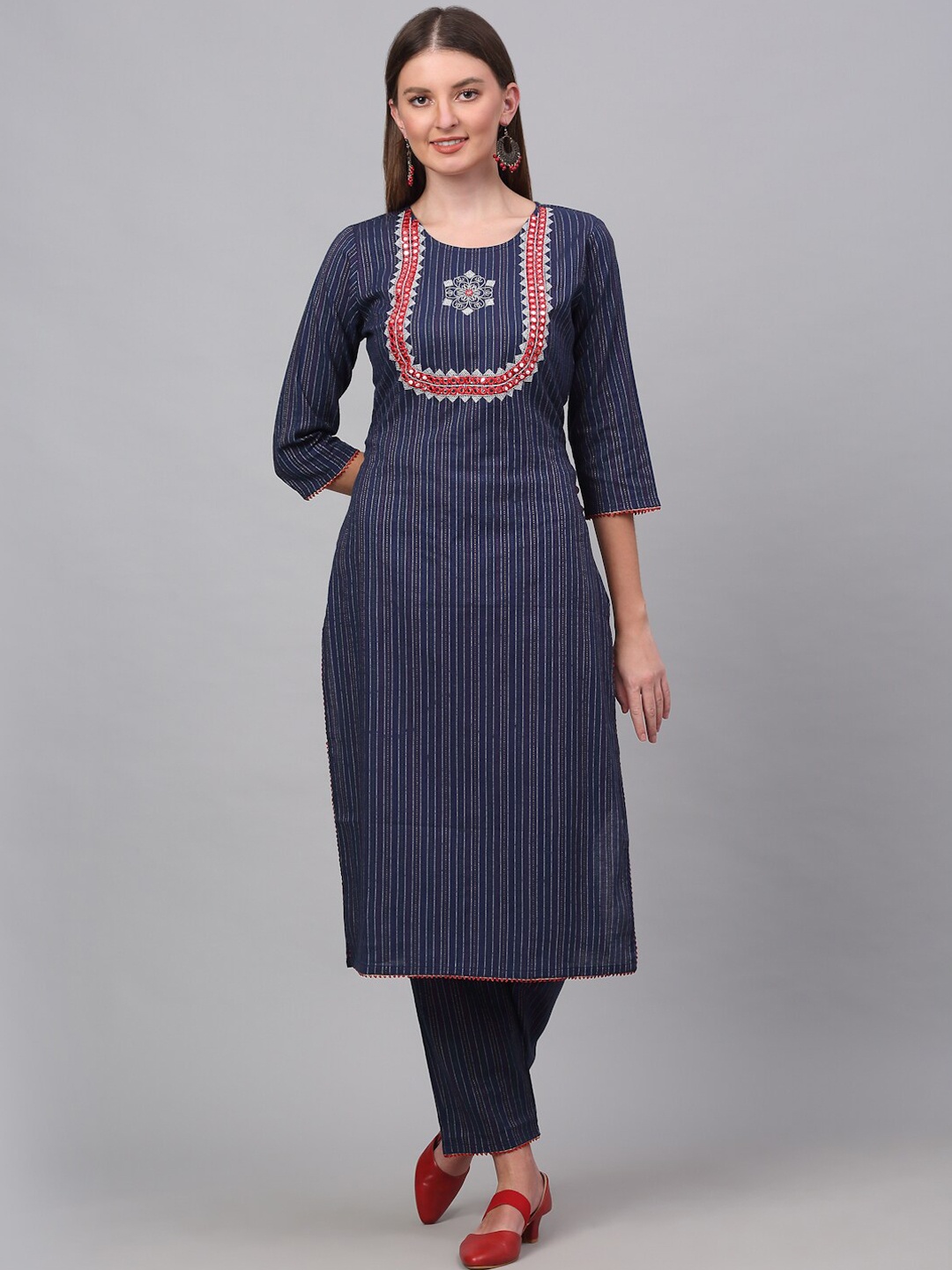 

KALINI Women Yoke Design Sequinned Kurta with Trousers, Navy blue
