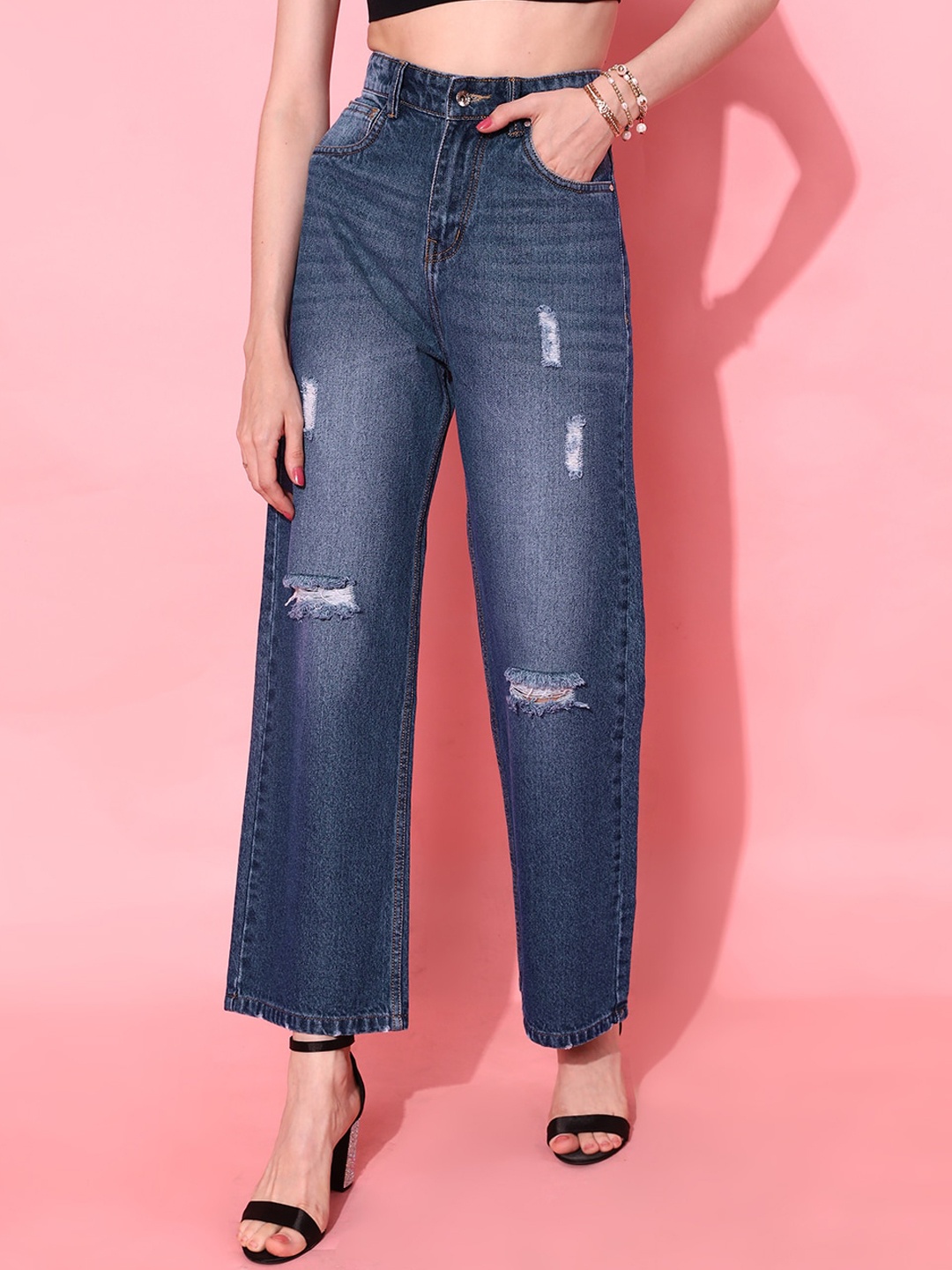 

STREET 9 Women Elegant Blue Flared Fit Cropped Jeans