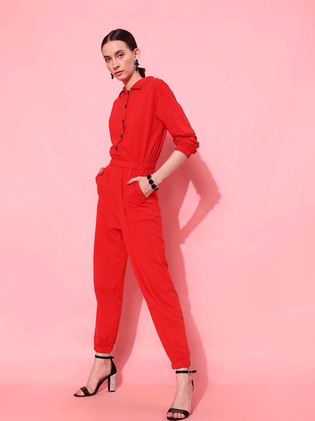 

STREET 9 Women Charming Red Solid Jumpsuit