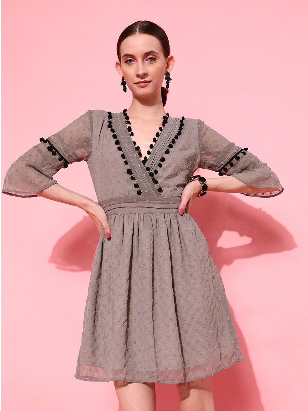 

STREET 9 Women Grey Self-Design Dress