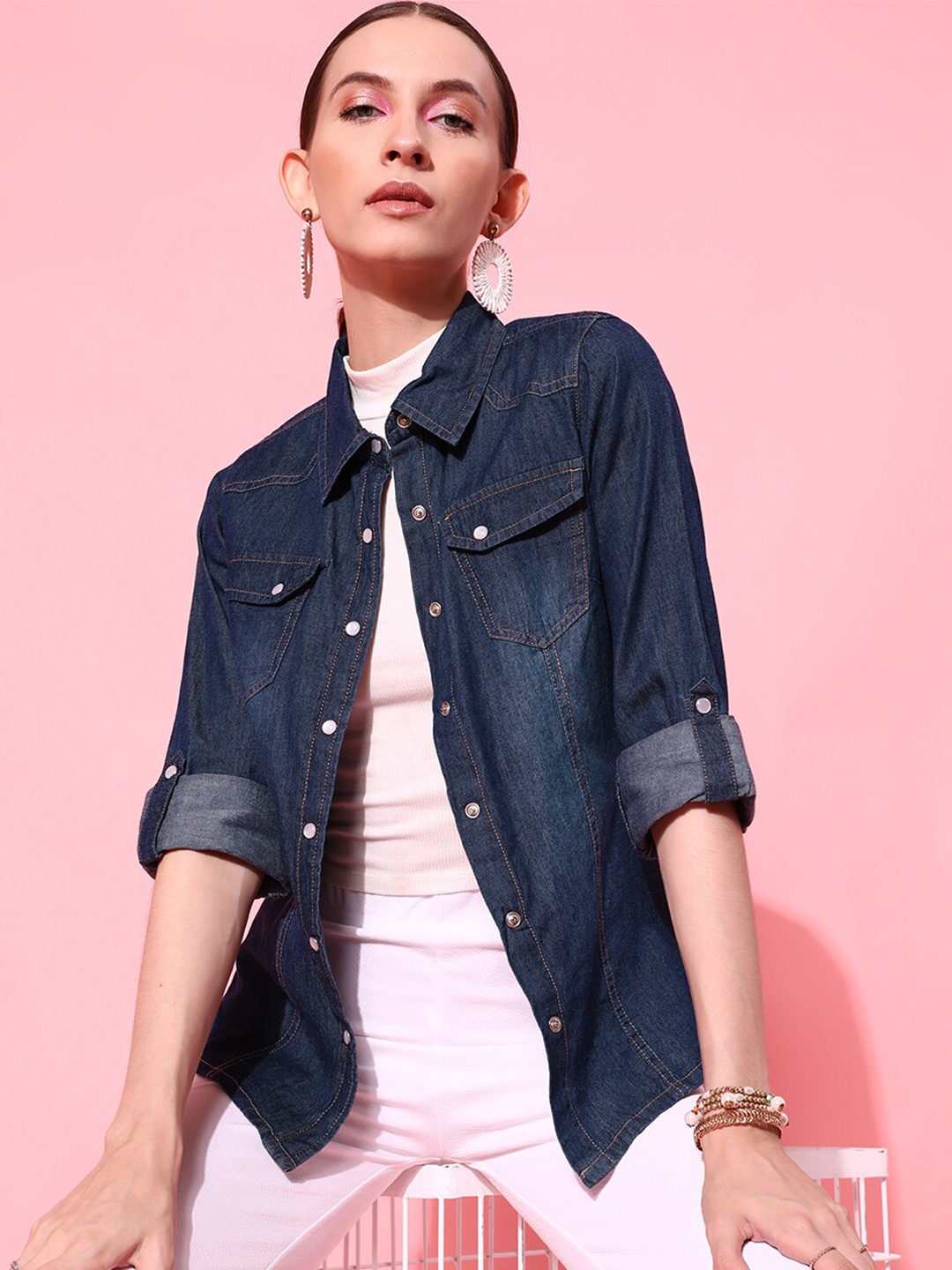 

STREET 9 Women Blue Solid Shirt