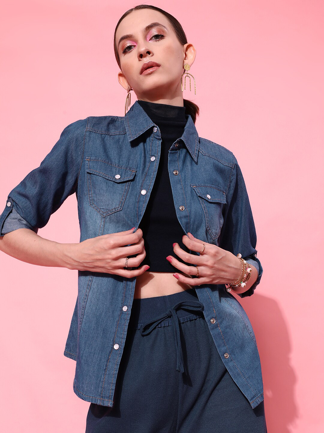

STREET 9 Women Deep Blue Solid Shirt