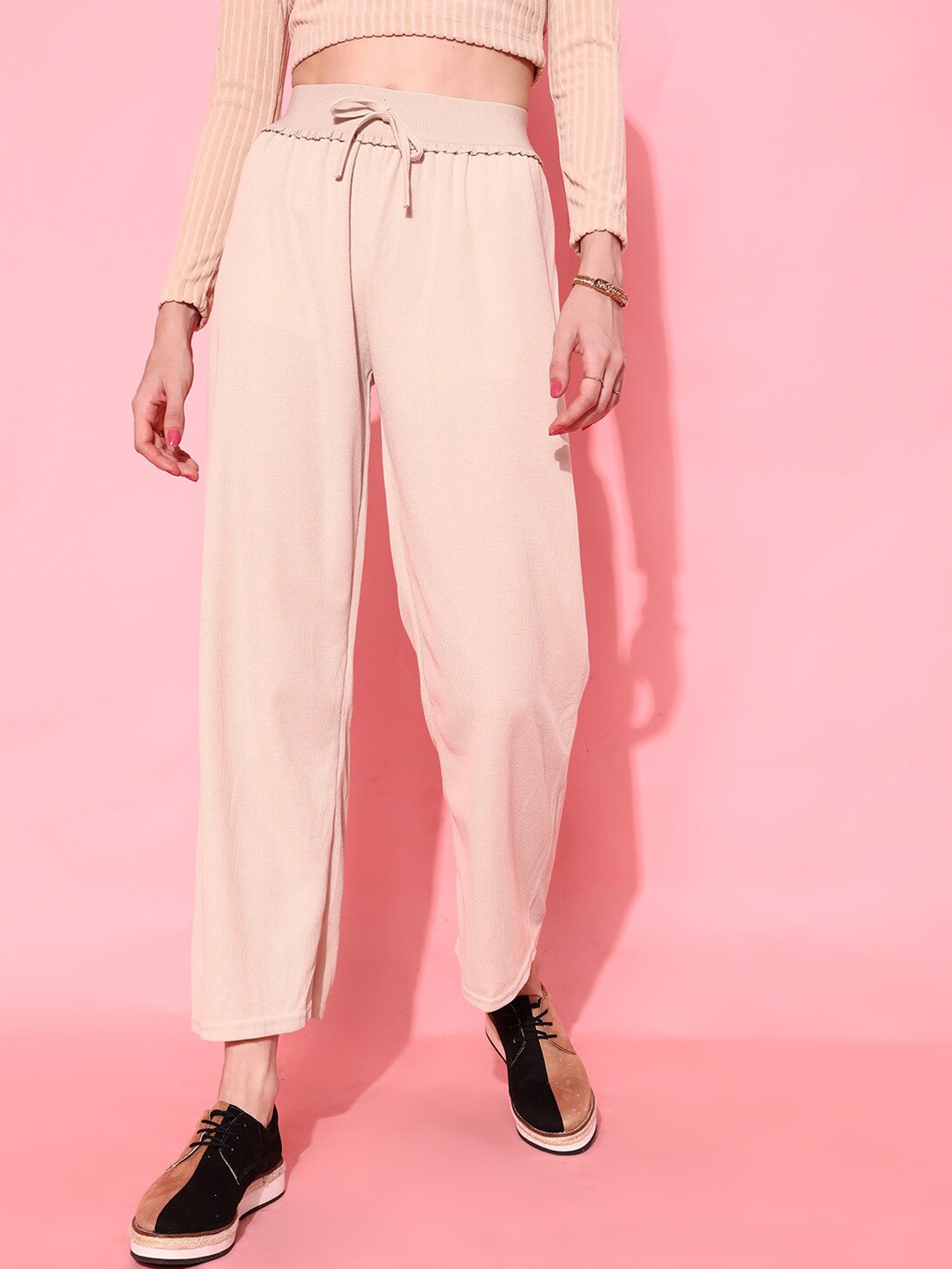 

STREET 9 BASICS Women Elegant Beige Solid Trousers