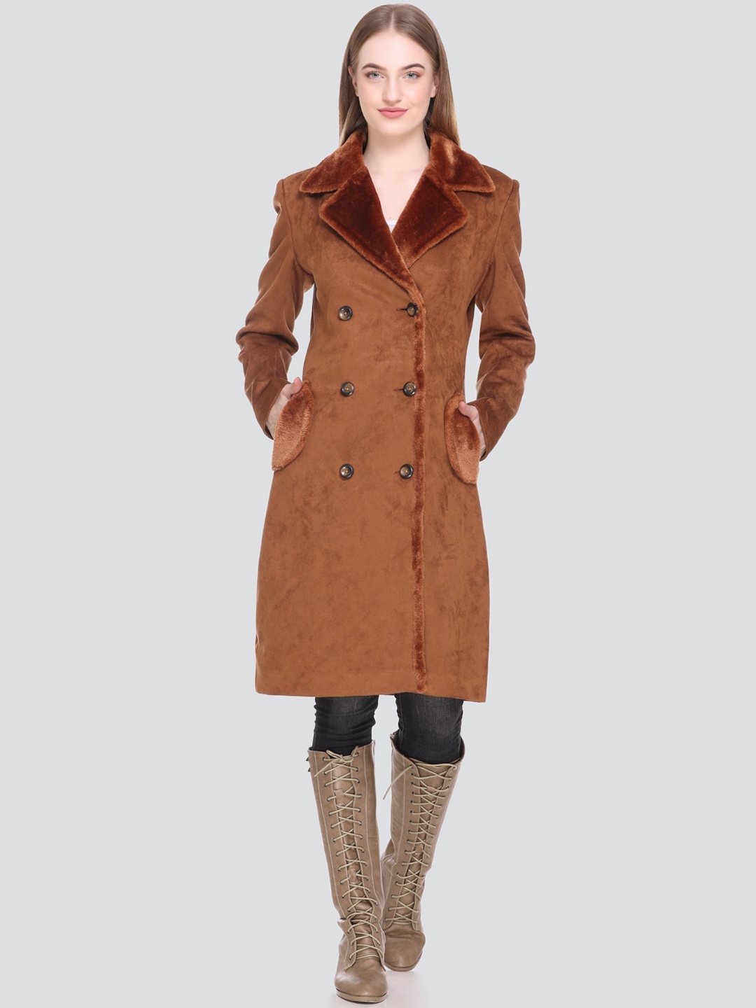 

HONNETE Women Tan Brown Solid Winter Longline Trench Coat