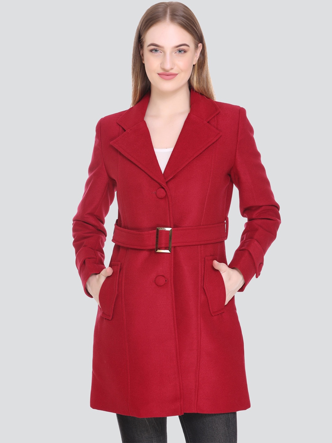 

HONNETE Women Maroon Trench Winter Coat