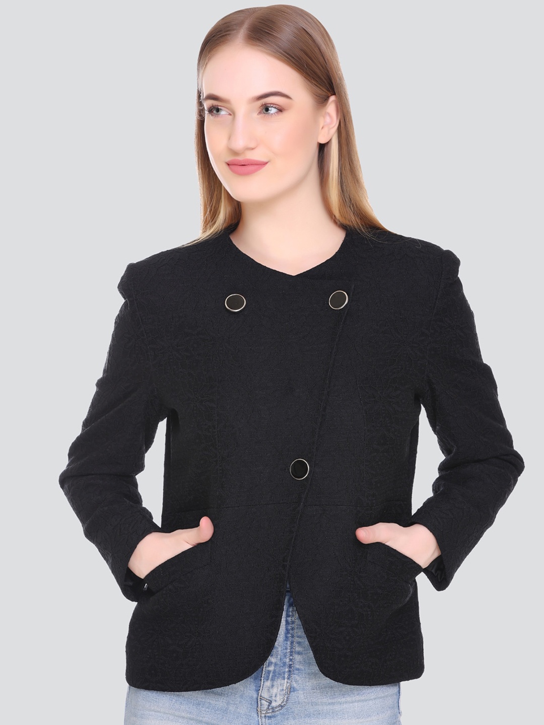 

HONNETE Women Black Solid Regular Fit Coat