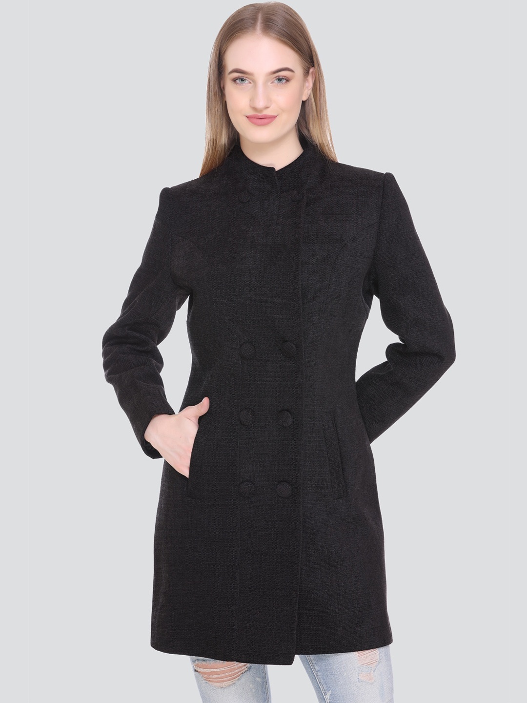 

HONNETE Women Black Solid Winter Coat