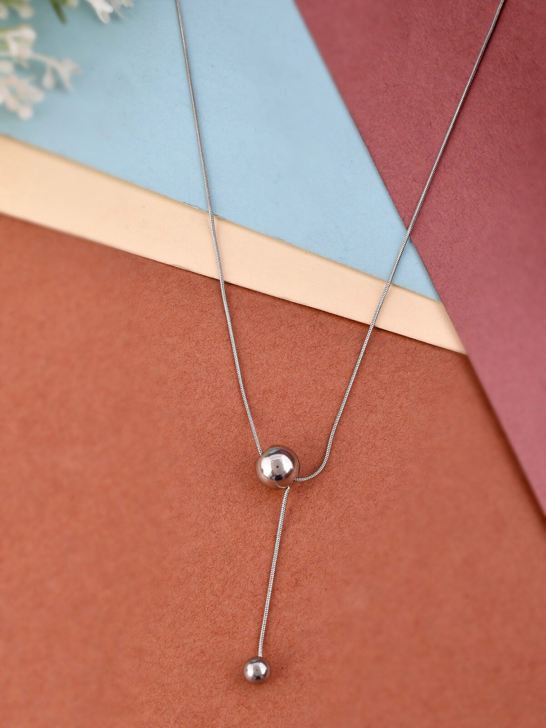 

AQUASTREET Women Silver-Plated Solid Charm Ball Drop Necklace Chain