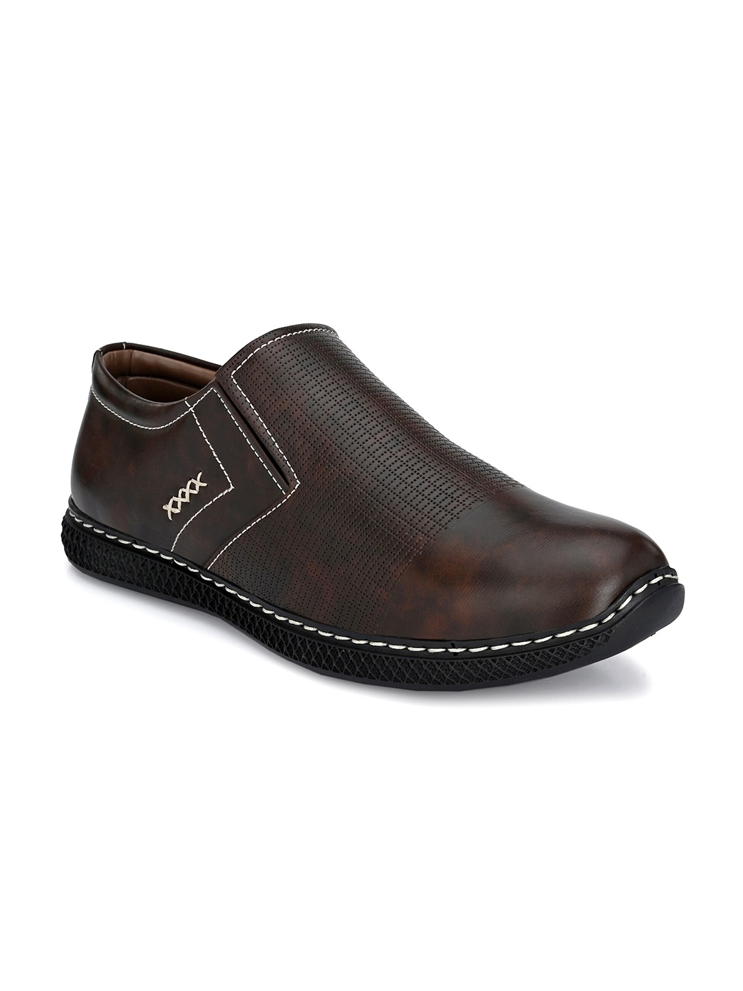 

John Karsun Men Brown Textured Slip-On Shoes