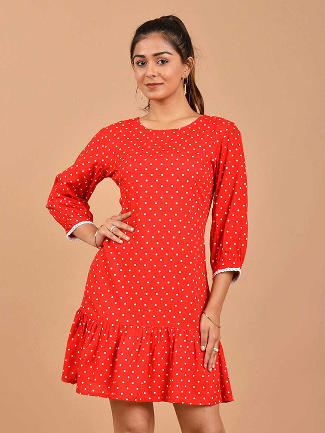 

PINKVILLE JAIPUR Women Red Drop-Waist Dress