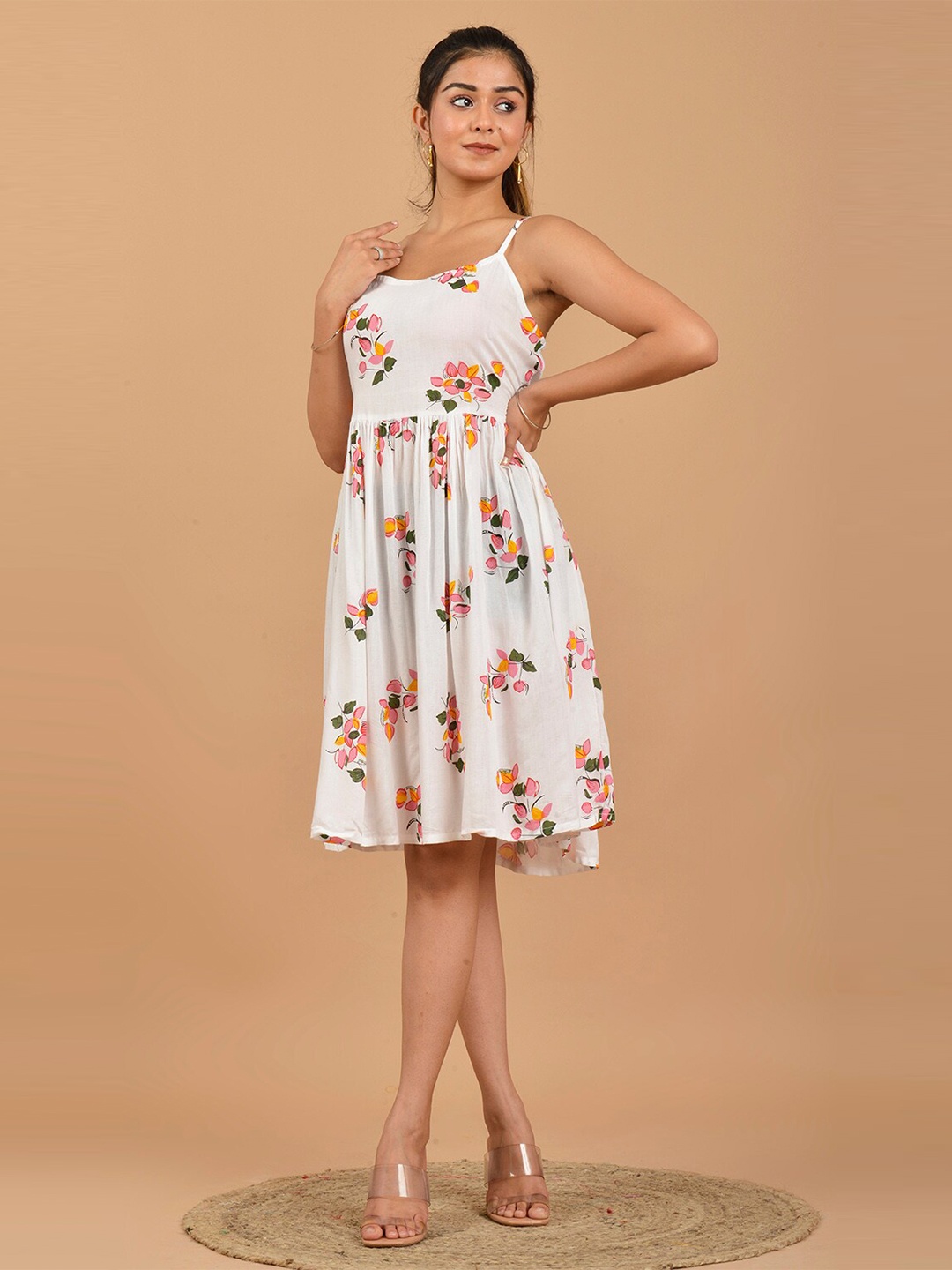 

PINKVILLE JAIPUR Women White Floral Empire Midi Dress
