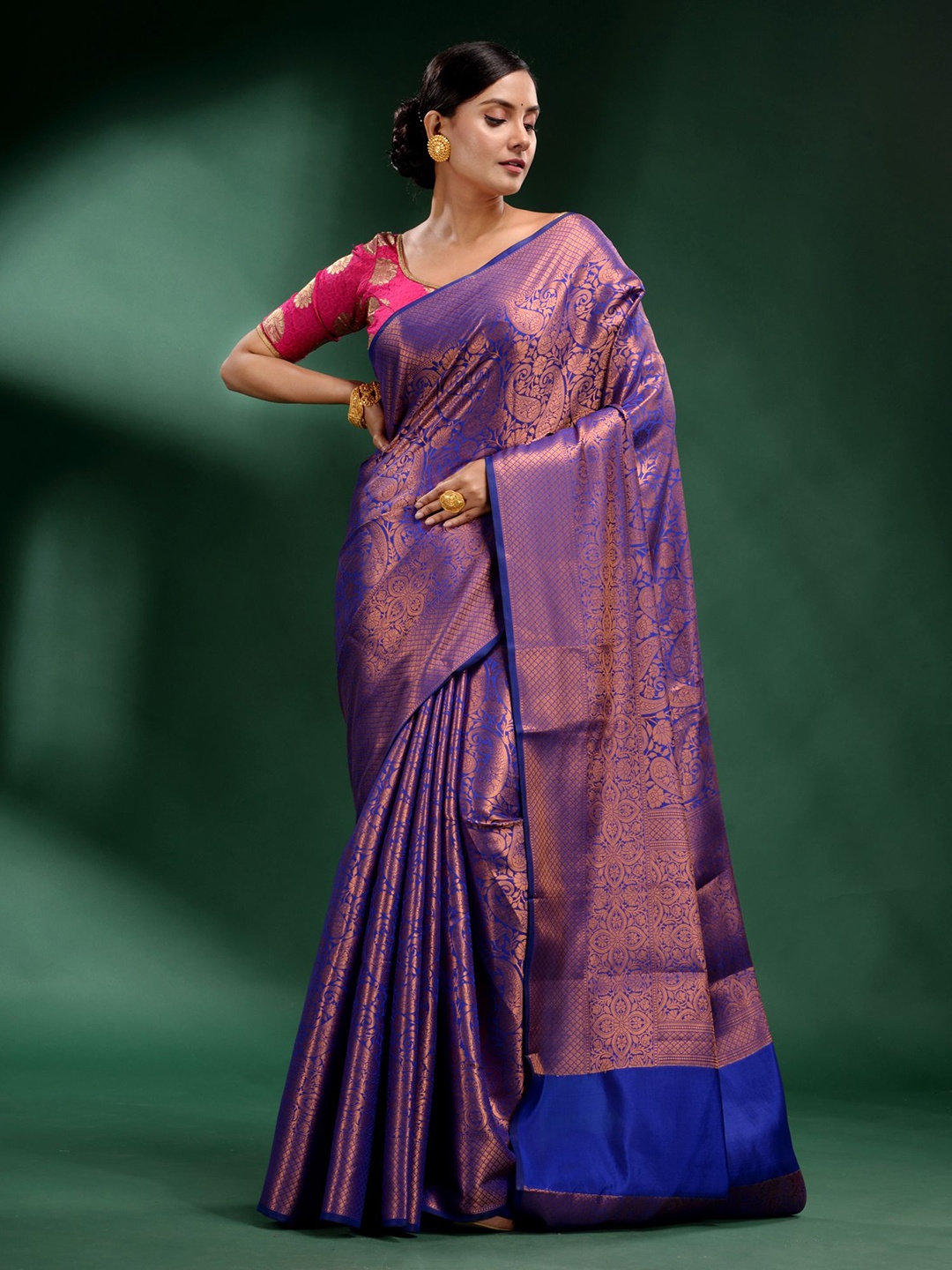 

Charukriti Blue & Copper Woven Design Zari Pure Silk Saree