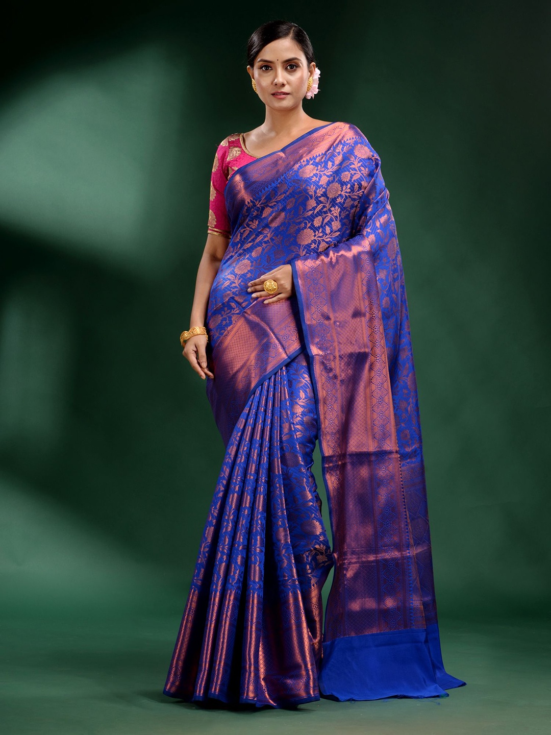 

Charukriti Blue & Copper Woven Design Zari Pure Silk Saree