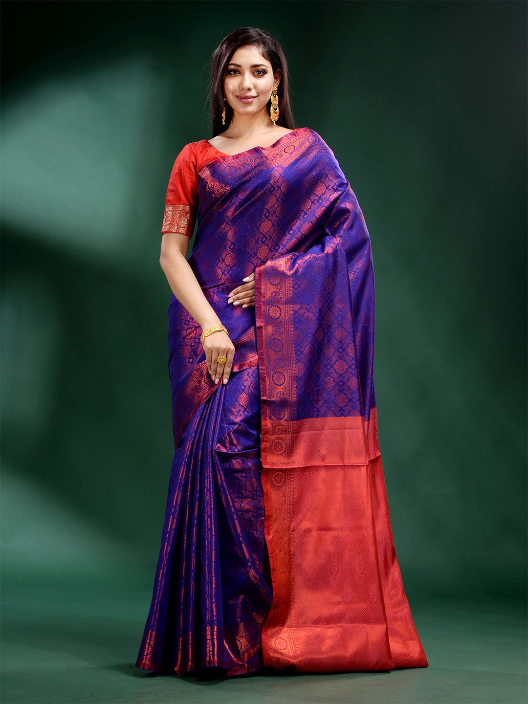 

Charukriti Blue & Red Ethnic Motifs Zari Silk Blend Saree
