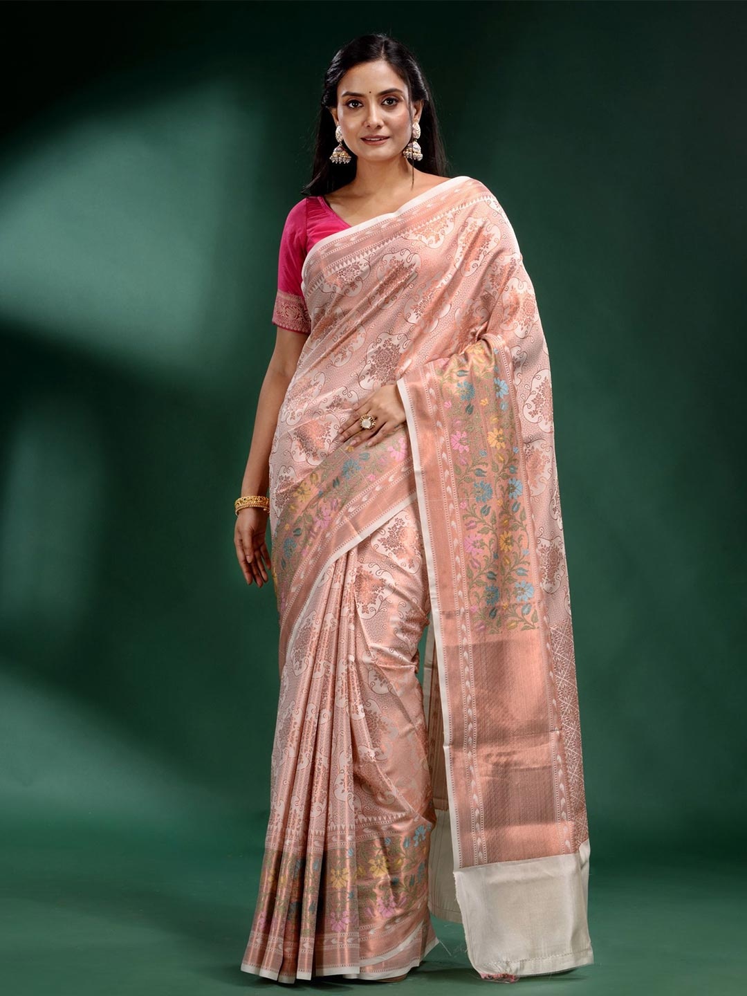 

Charukriti White & Copper-Toned Woven Design Zari Pure Silk Saree