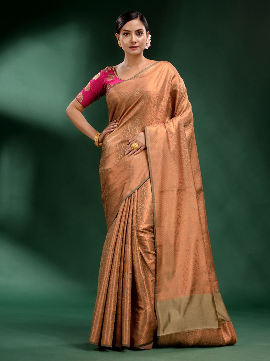 

Charukriti Beige & Copper-Toned Woven Design Zari Pure Silk Saree