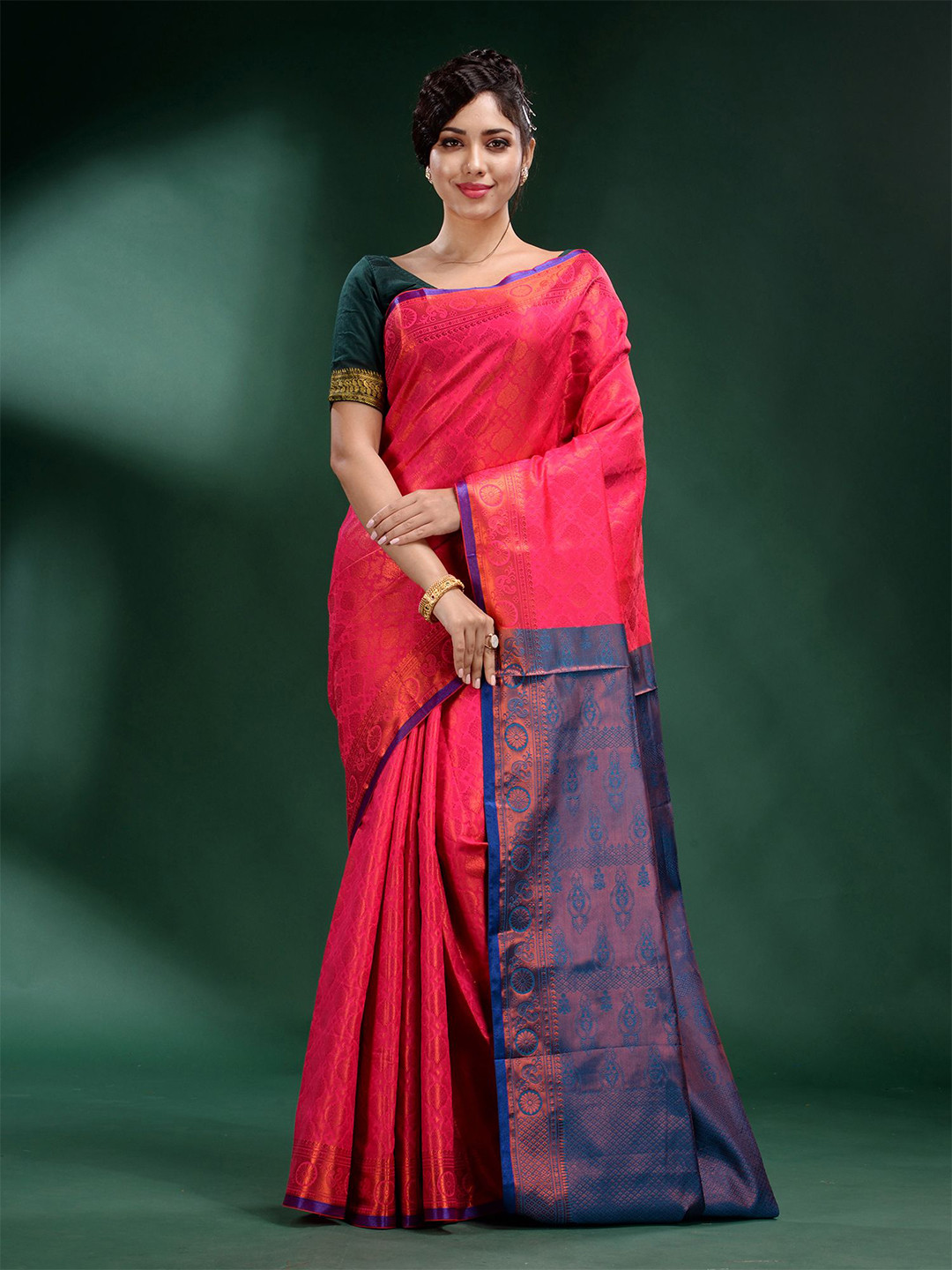 

Charukriti Pink & Blue Woven Design Zari Silk Blend Saree