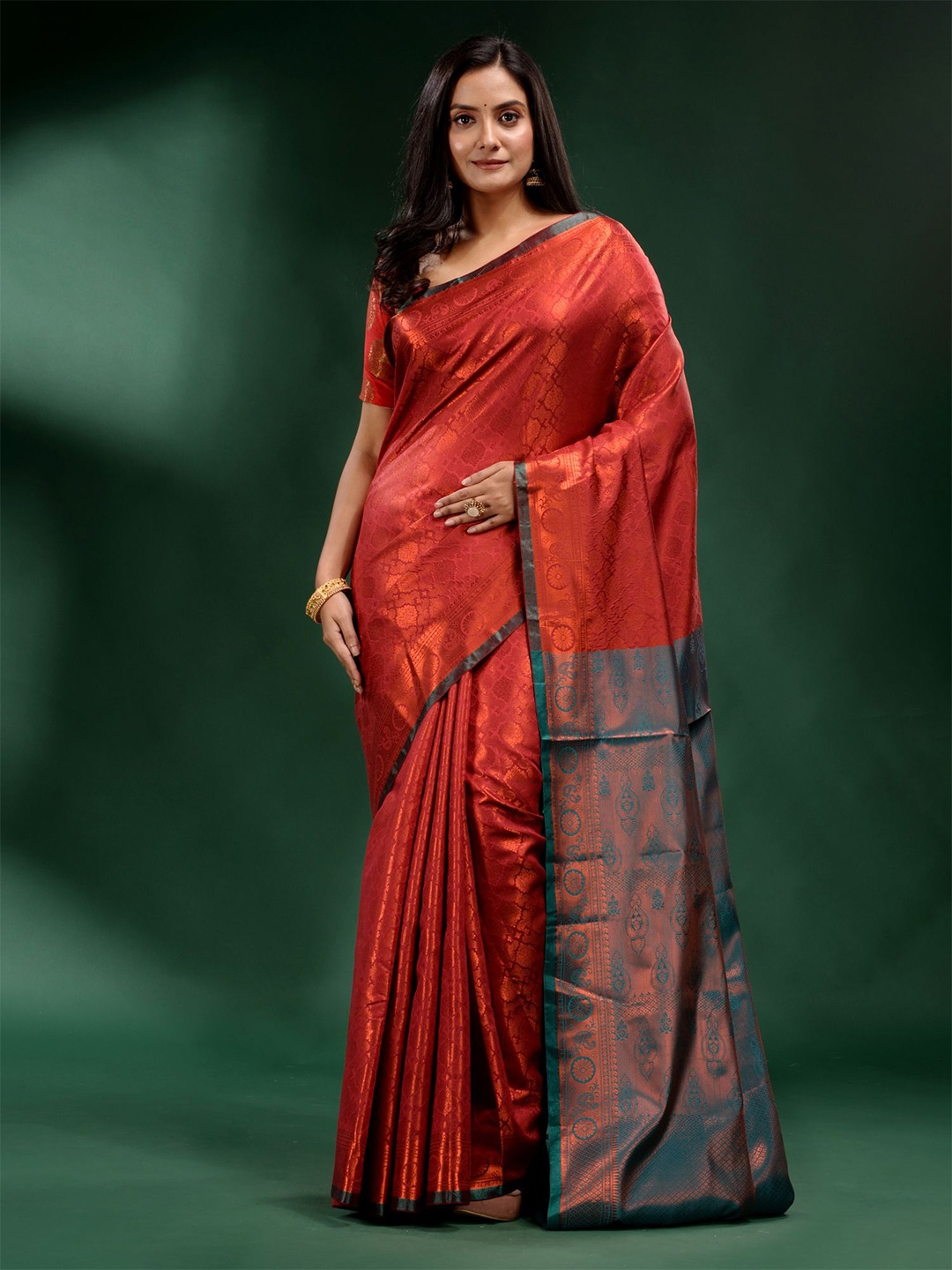 

Charukriti Red & Blue Woven Design Zari Silk Blend Saree