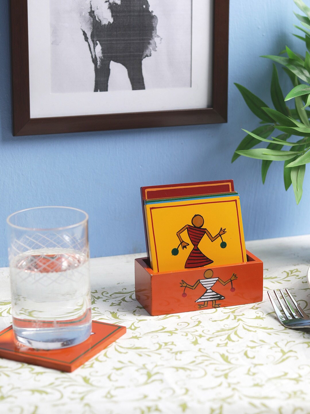 

VarEesha Set of 6 Multi-Coloured Warli Printed Wooden Coasters
