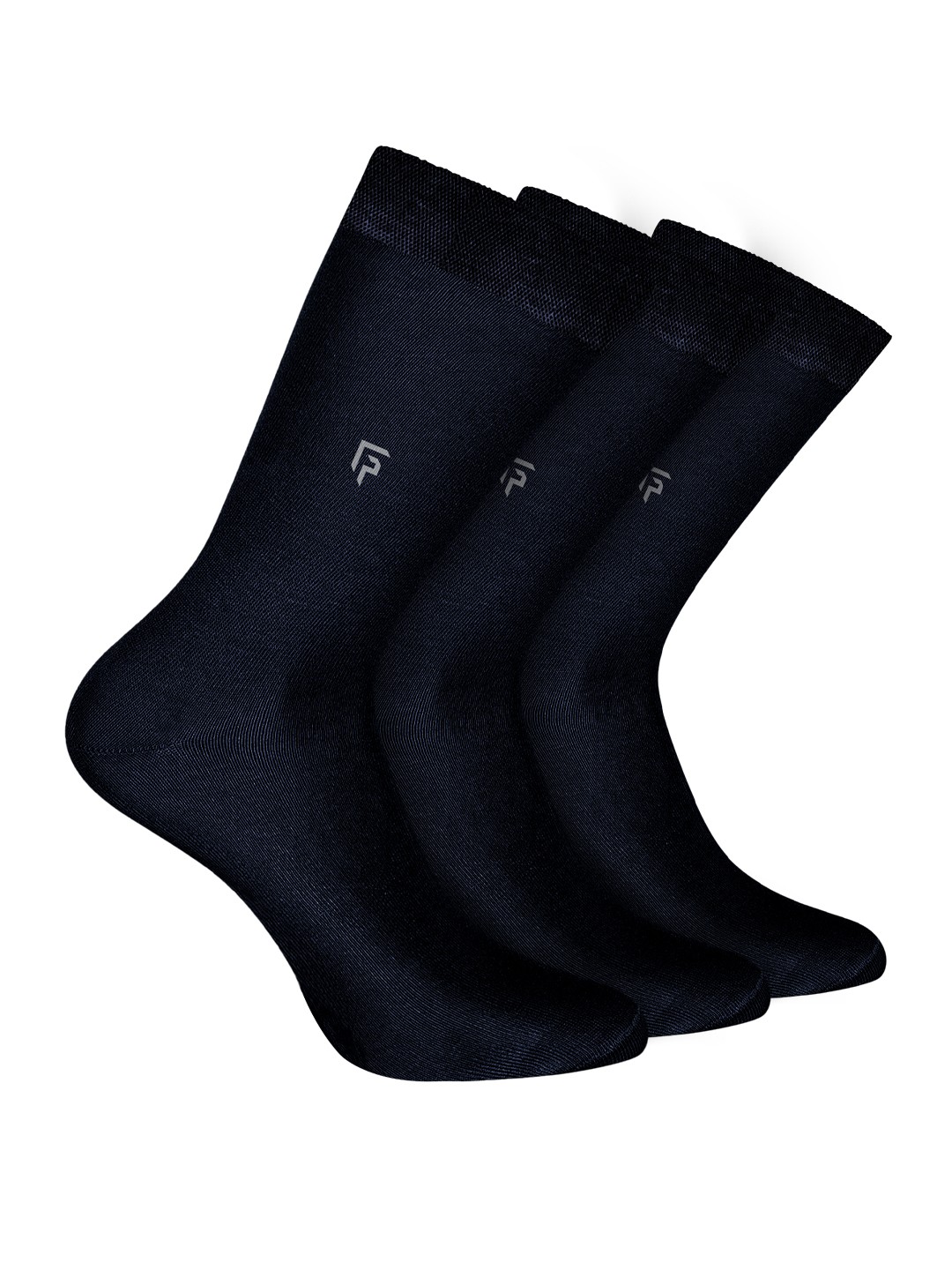 

FOOTPRINT Men 3 Pairs Anti Odour Organic Cotton Calf-Length Solid Bamboo Formal Socks, Navy blue