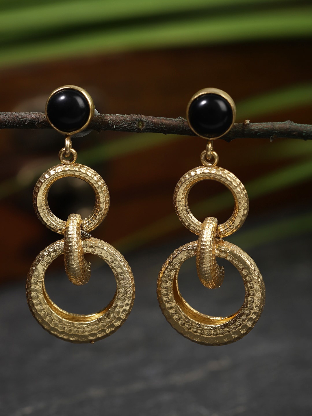 

Berserk Gold-Plated & Black Contemporary Drop Earrings