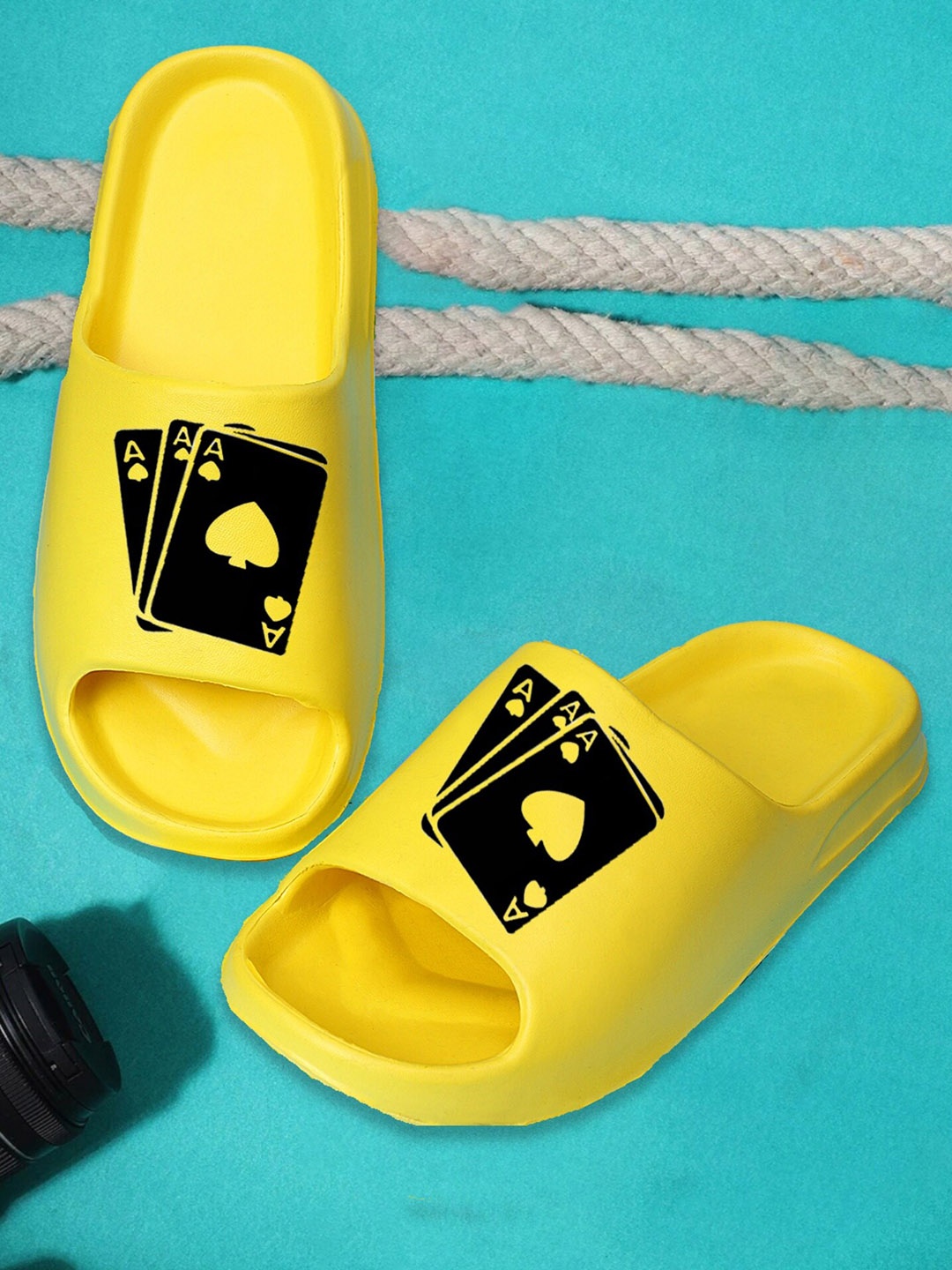 

Pampy Angel Men Printed Rubber Sliders Flip Flops, Yellow