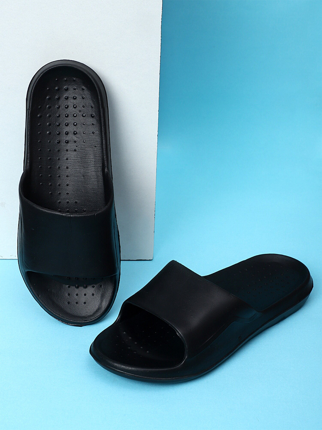 

Pampy Angel Men Rubber Sliders Flip Flops, Black
