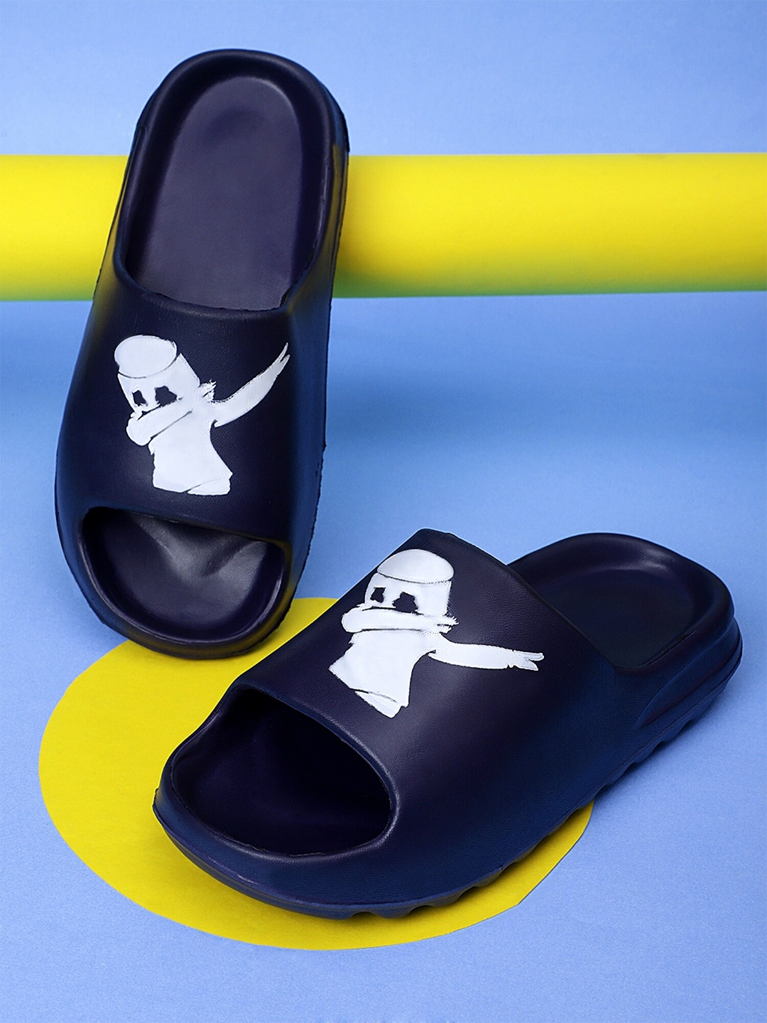 

Pampy Angel Men Printed Rubber Sliders Flip Flops, Blue