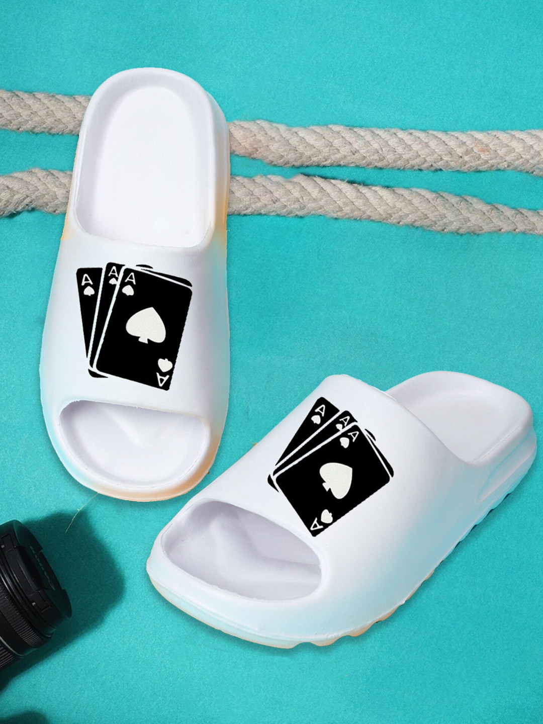 

Pampy Angel Men Printed Rubber Sliders Flip Flops, White