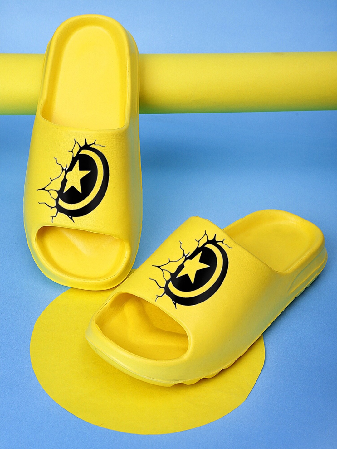 

Pampy Angel Men Printed Rubber Sliders Flip Flops, Yellow