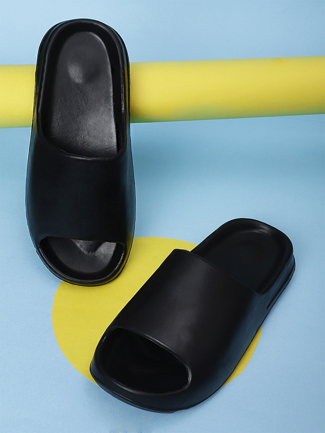 

Pampy Angel Men Rubber Sliders Flip Flops, Black