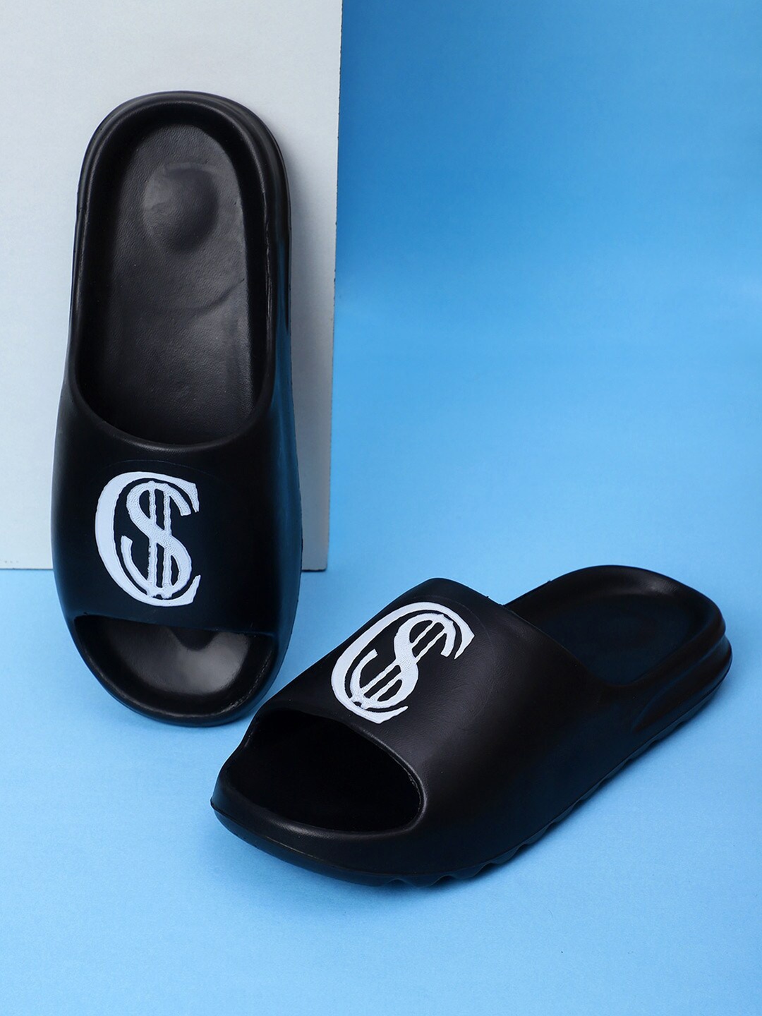 

Pampy Angel Men Printed Rubber Sliders Flip Flops, Black