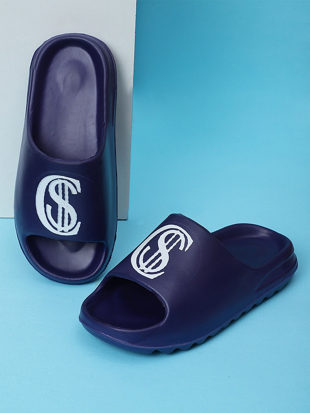 

Pampy Angel Men Printed Rubber Sliders Flip Flops, Blue