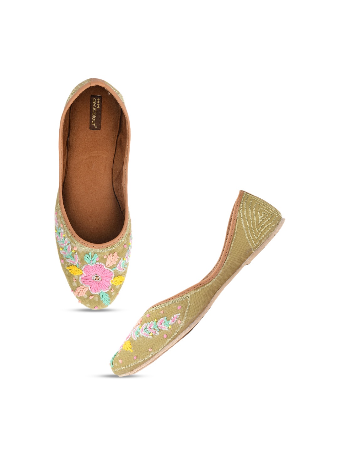 

DESI COLOUR Women Embellished Ethnic Mojaris with Embroidered Flats, Grey