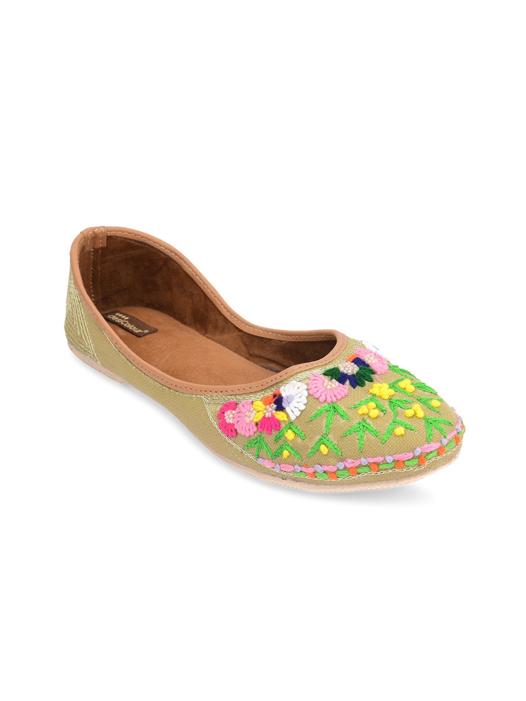 

DESI COLOUR Women Embellished Ethnic Mojaris with Embroidered Flats, Green