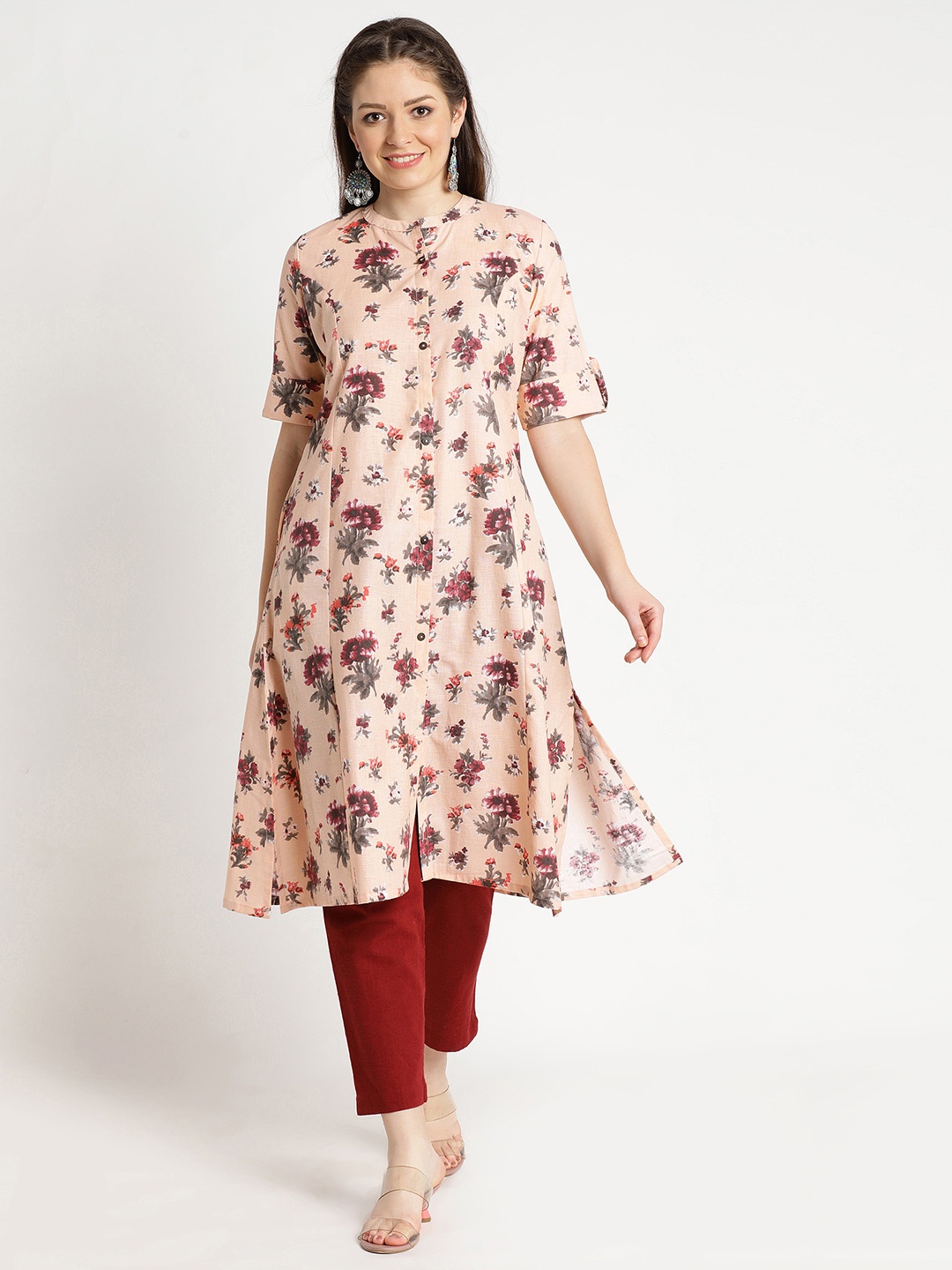 

FLAVIDO Women Orange Floral Printed Kurta