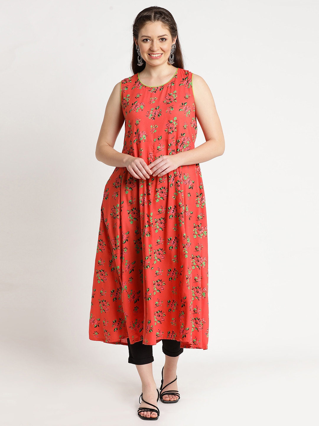 

FLAVIDO Women Coral Floral Printed Kurta
