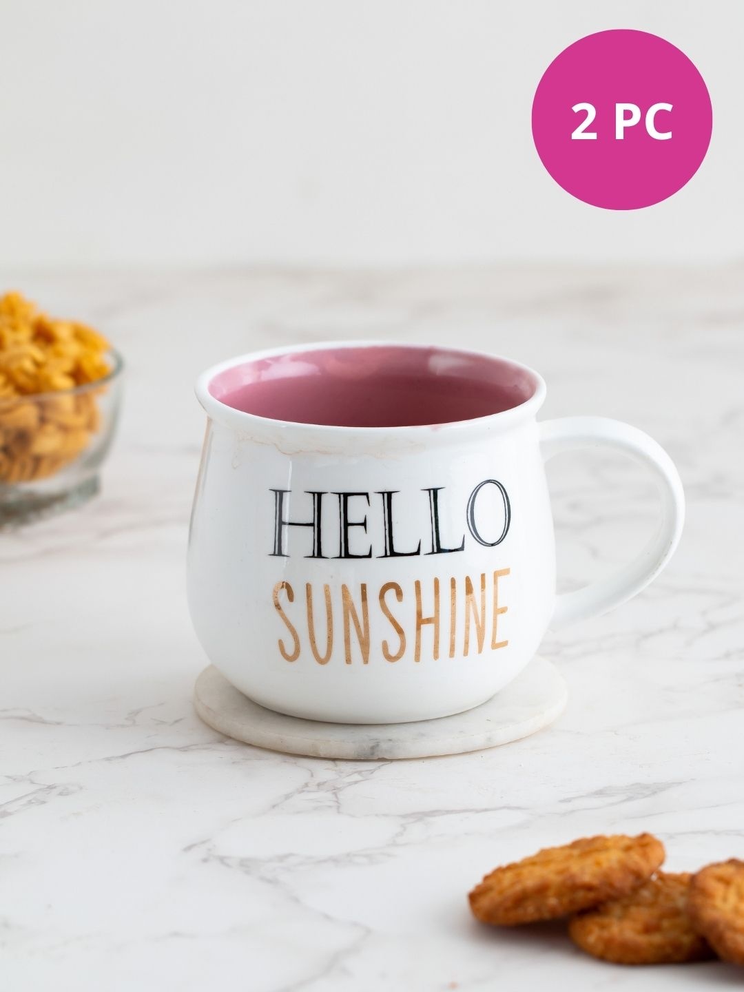 

JCPL White Set of 2 Printed Ceramic Glossy Mugs 470 ML Each