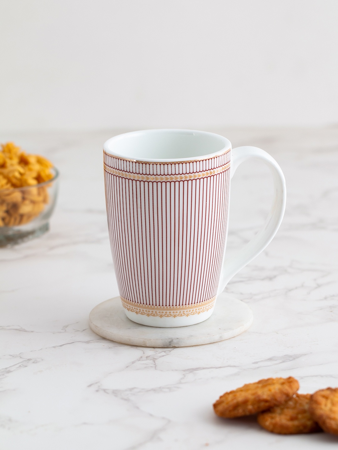 

JCPL White & Red Set of 2 Printed Ceramic Glossy Mugs 440 ml Each