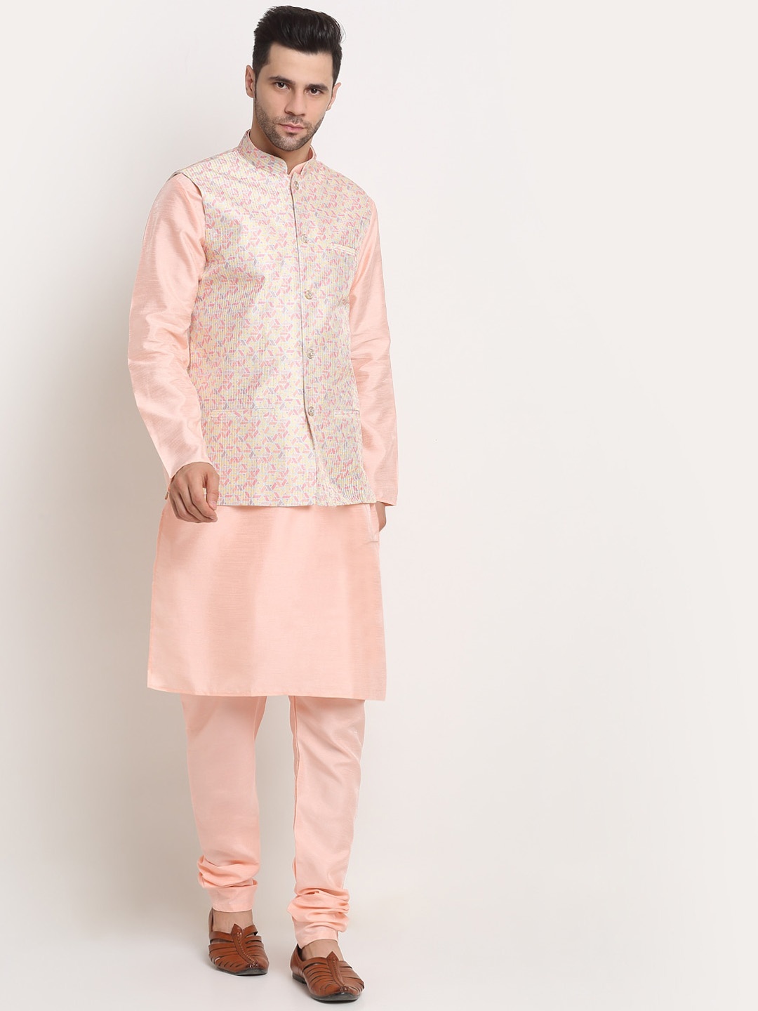 

KRAFT INDIA Men Kurta & Churidar with Nehru jacket, Pink