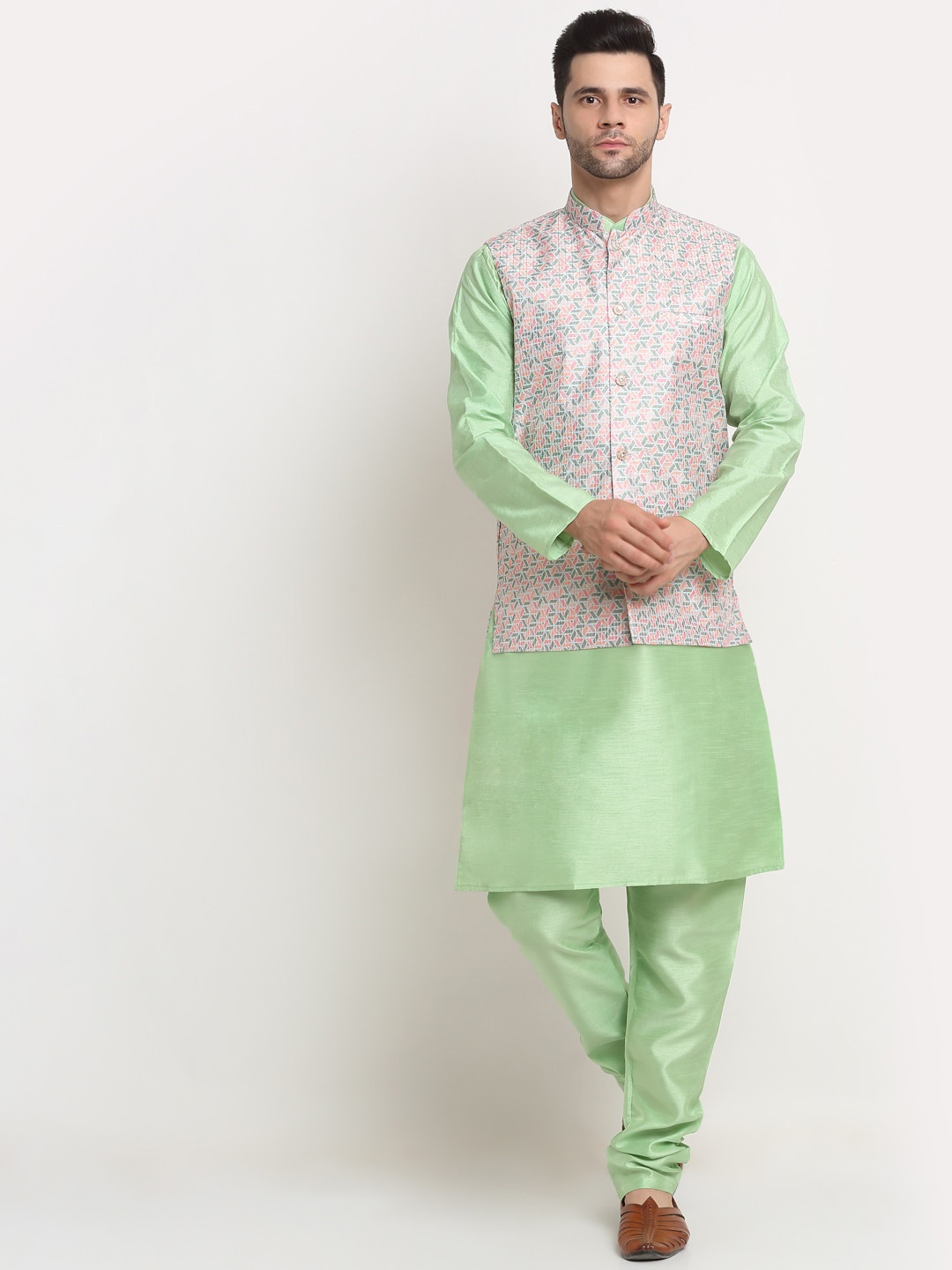 

Kraft India Men Kurta and Churidar with Nehru Jacket, Sea green