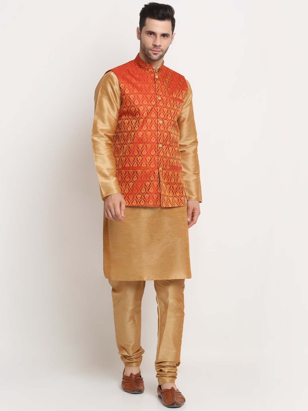 

KRAFT INDIA Men Kurta and Churidar with Nehru Jacket, Gold
