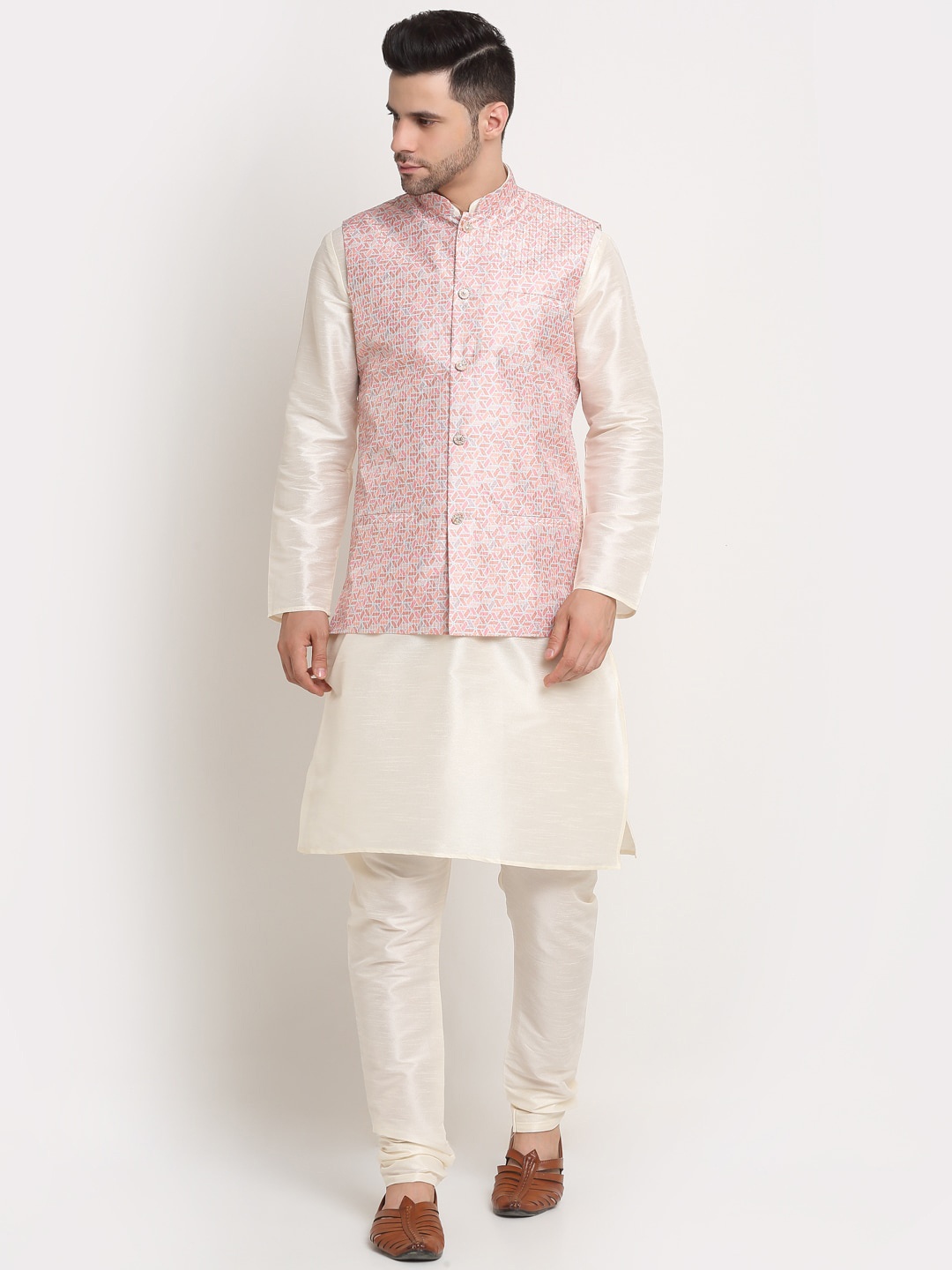 

KRAFT INDIA Men Kurta and Churidar with Nehru Jacket, Off white