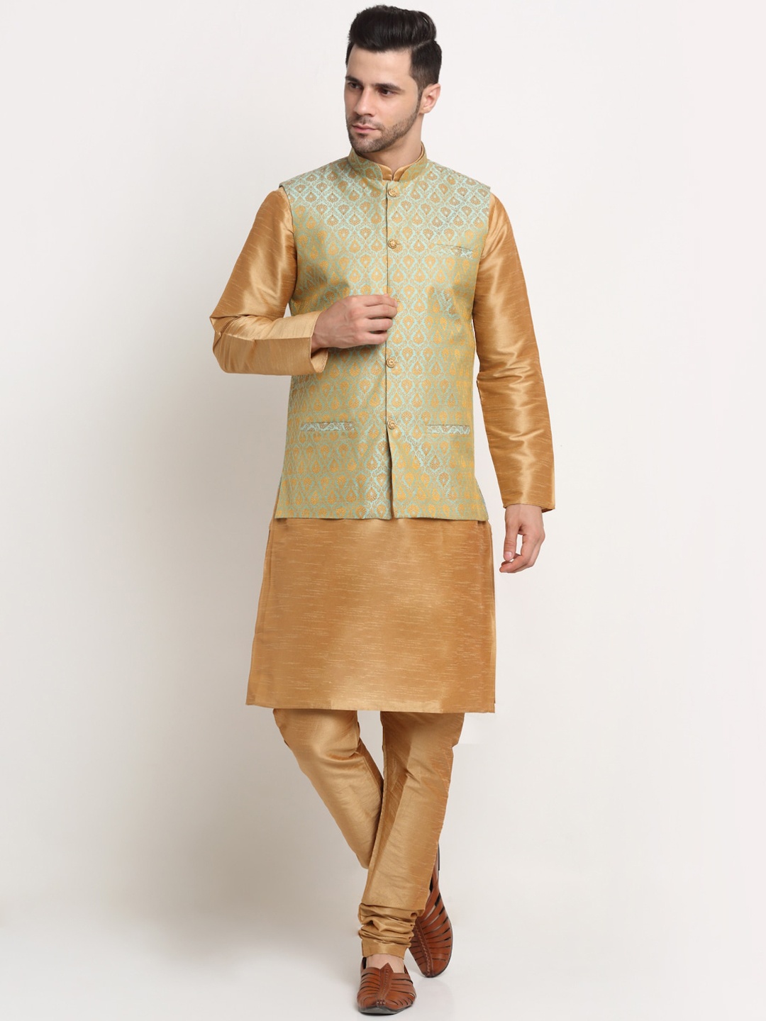 

KRAFT INDIA Men Kurta and Churidar with Nehru Jacket, Gold