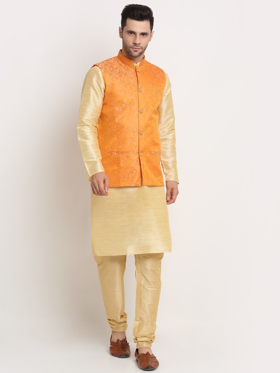 

KRAFT INDIA Men Kurta and Churidar with Nehru jacket, Beige