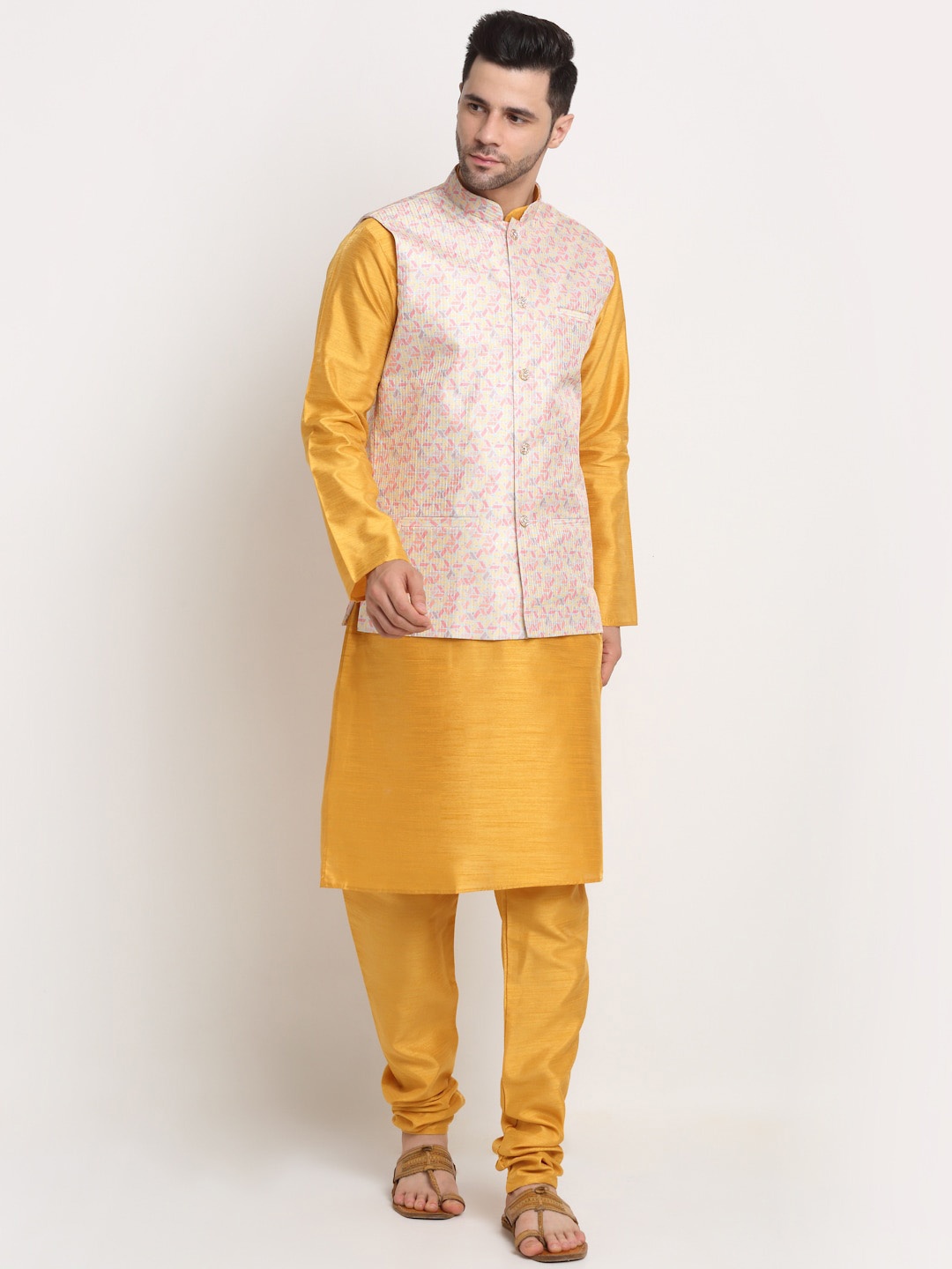 

KRAFT INDIA Men Kurta With Churidar & Nehru jacket, Yellow