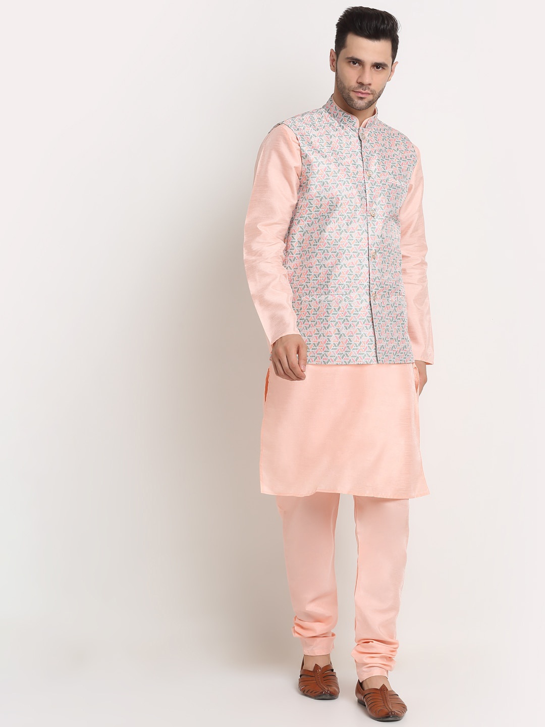 

KRAFT INDIA Men Kurta and Churidar with Nehru jacket, Peach